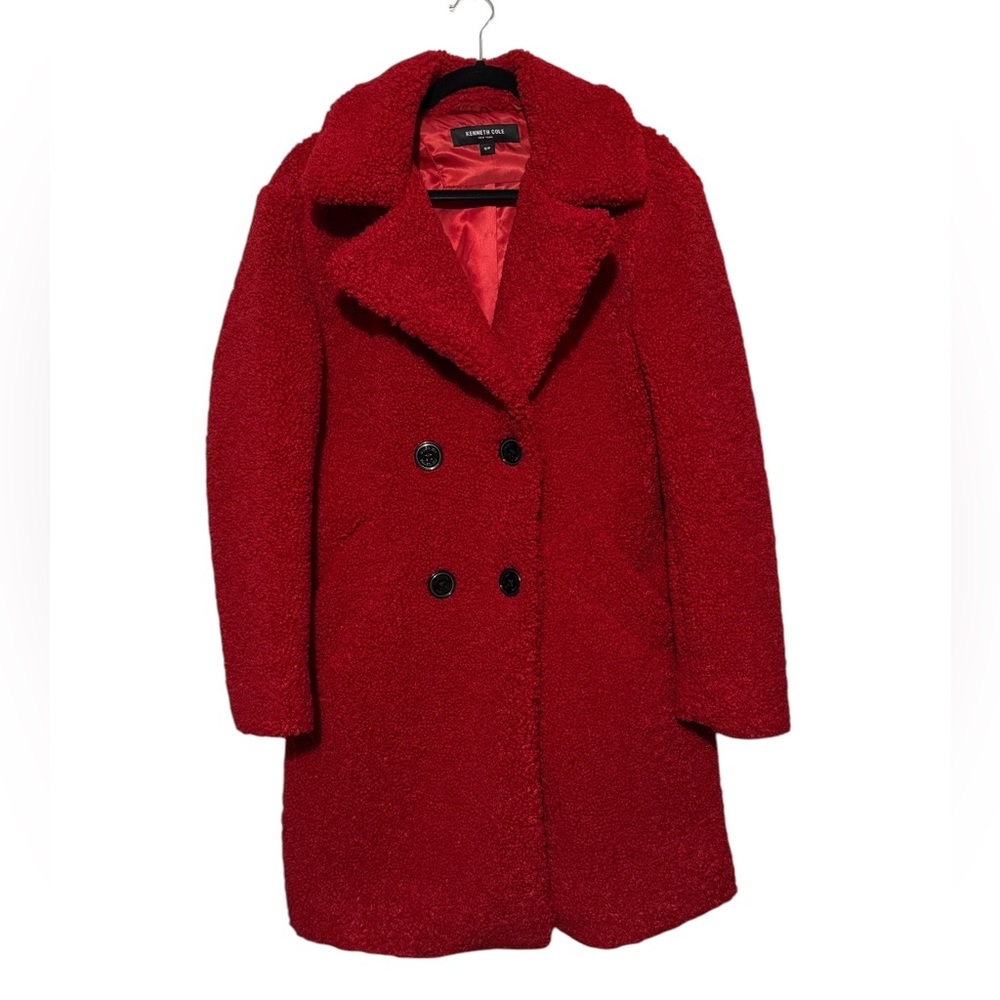 Kenneth Cole Line New Red Double Breasted Teddy Coat Small Winter Old Money